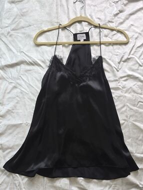 Black 100% Silk Lace Trim Camisole Tank